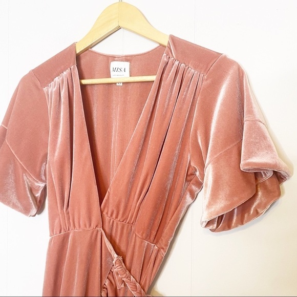 Misa Dress Desma Velvet Wrap Pink Small - Picture 10 of 13